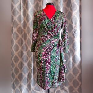 BCBGMaxAzria Green Floral Long Sleeve Dress
